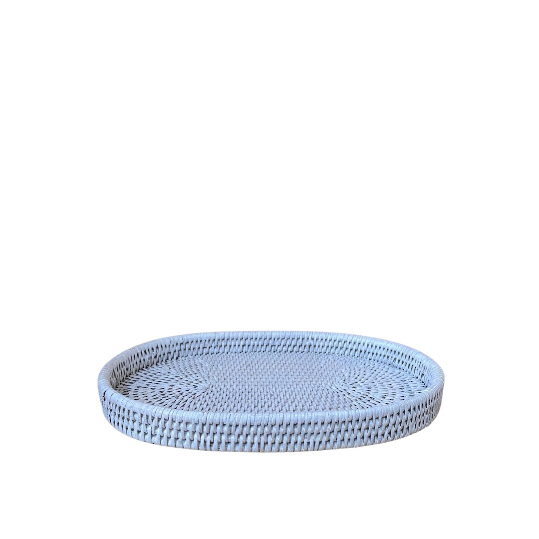 RATTAN OVAL TRAY WHITE MED image 1